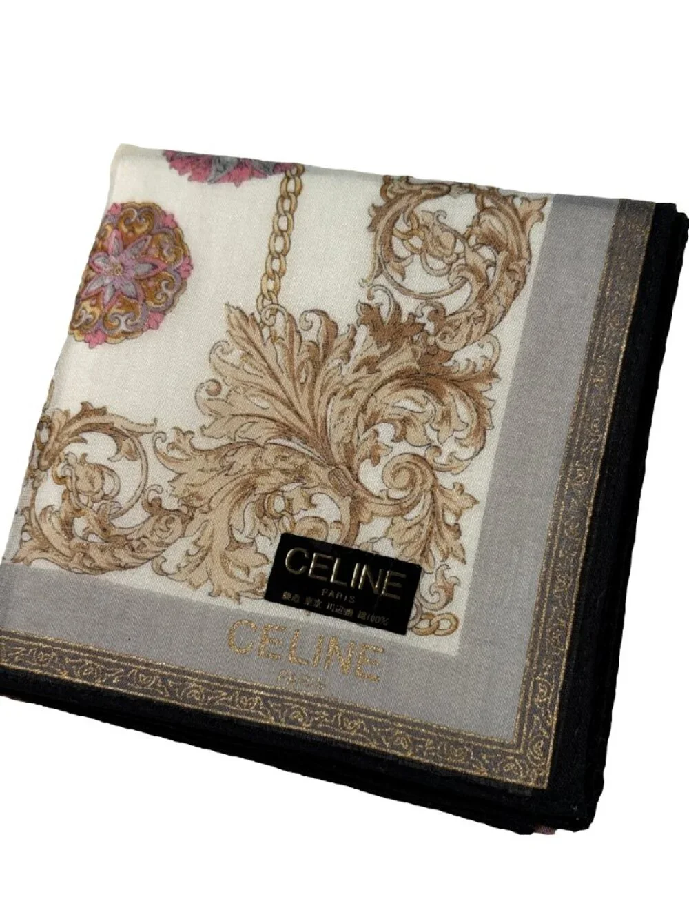 NWT Vintage Celine Floral Chain Lightweight Cotton Scarf 18